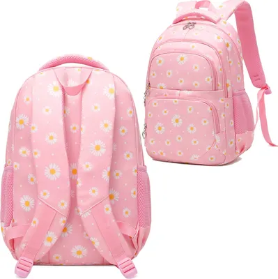 Produktbild von Schulrucksack Mädchen Teenager Damen Schultasche Rucksack Set Gänseblümchen Schulranzen mit Lunchpaket Tasche und Mäppchen, rosa, Gänseblümchen