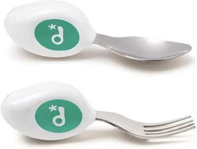 Produktbild von Kinderbesteckset mit Löffel und Gabel, ergonomisch für Selbstständigkeit ab 1 Jahr, Aqua