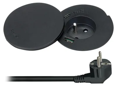 Produktbild von Solight Integrierte Steckdose + USB A+C + 10-W-Funkverbindung, drehbare Kappe, 2-m-Kabel, schwarz PP119CWB