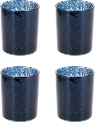 Produktbild von Teelichthalter Glas 6x7,2cm dunkelblau 4er Set