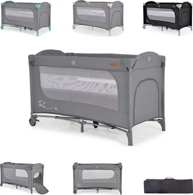 Produktbild von Cangaroo Reisebett Skyglow 2 Ebenen Räder Matratze Seiteneingang Tasche Bremsen grau