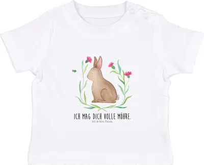 Produktbild von Mr. & Mrs. Panda  T-Shirt Hase Sitzen 0. - 6. Monat - Weiß - Geschenk, Baby Oberteil, Osterhase, Babyshirt, Kinder Top, Ostern, Kurzarmshirt, Ostergrüße, Grüße, Frohe