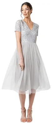 Produktbild von Maya Deluxe Damen V-Ausschnitt mit kurzen Ärmeln für Abschlussball Hochzeit Brau