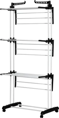 Produktbild von Wäscheständer Turmwäscheständer Mit Rollen Mit 4 Ebenen Standtrockner Ausziehbares Wäscheturm Schwarz 73 X 45,5 X 177Cm
