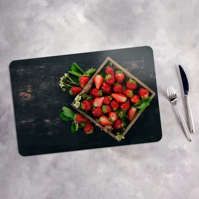 Produktbild von Tischset 4x45x30 cm Platzset Tischmatte Platzmatte Untersetzer - Erdbeeren in Holzkiste