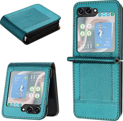 Produktbild von Handyhülle für Samsung Galaxy Z Flip 5 Leder Flip Klappbare Schutzhülle mit Standfunktion Grün