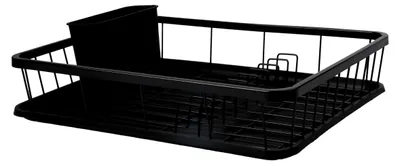Produktbild von Abtropfgestell Geschirr Schwarz - 42x31x12cm - Geschirrabtropfgestell aus Edelstahl mit Besteckhalter und Abtropfmatte - Kompakter Geschirrständer für Spüle, Schrank oder Arbeitsplatte