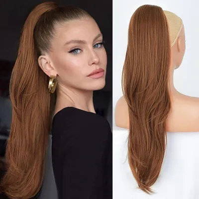 Produktbild von Haarteil Pferdeschwanz Kordelzug Lang Glatt Wellig Synthetik 65cm Blond Braun