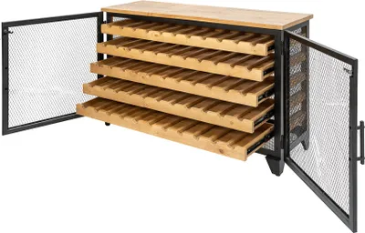 Produktbild von riess-ambiente Industrial Weinschrank BODEGA 130cm recyceltes Pinienholz natur Weinregal für 55 Flaschen Barschrank Mehrzweckschrank
