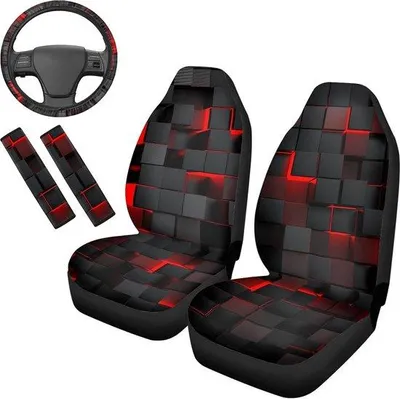 Obrázek produktu pro Potahy na sedadla, 3D červená, univerzální, potah na volant, bezpečnostní pásy, ochranné podložky