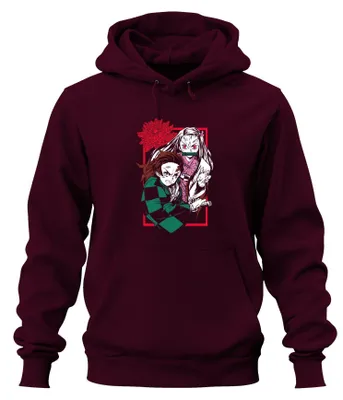 Productafbeelding van Kimetsu No Yaiba Tanjiro Nezuko Anime Demon Slayer Katana Fan Uni Hoodie, bordeauxrood, maat M