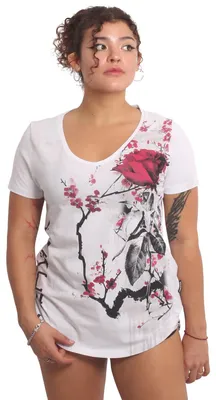 Immagine prodotto di Maglietta Yakuza Ladies Rose Scratch Curved V-Neck, Bianco, XL