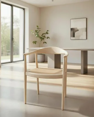 Obrázek produktu pro Robustní křeslo s područkami a ergonomickým designem, barva béžová, materiál dřevo