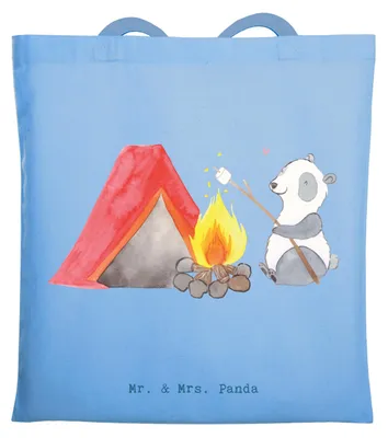 Produktbild von Mr. & Mrs. Panda Tote Bag Panda Campen - Sky Blue - Geschenk, Camping, Schultasche, Tasche, gehen, dokumententasche, Shopping, Campingplatz, Tragetasche, Zelten