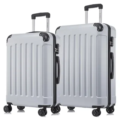 Produktbild von Suitcase Set, Rollkoffer Handgepäck, Kofferset, mit 4 Rollen 360°, Hartschalenreise Zahlenschloss, Weicher Gummigriff (2er Set, L&XL,Silber)