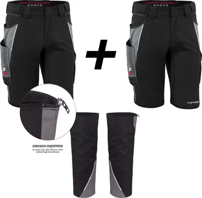 Produktbild von Qualitex kurze Arbeitshose - Moderne kurze Arbeitshose - 2x Herren Shorts IRON + Beinverlängerung - in Farbe: schwarz/grau - Herren: 60 - Damen: 54