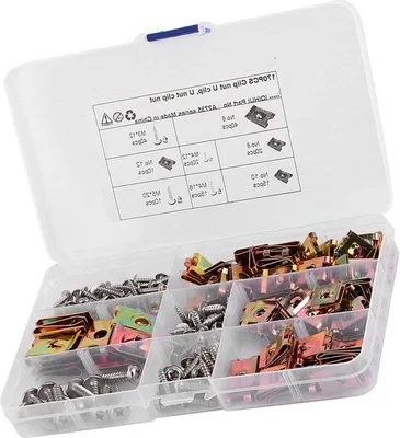 Imagen del producto de Juego de 170 piezas de clips en U de acero para automóviles, tuercas en U para automóviles, abrazaderas atornilladas, fijaciones de acero para chasis.