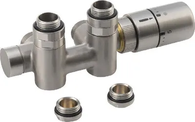 Produktbild von Sapho Twin Combi - Thermostat-Ventilanschlussset, Mittelanschluss, rechts, Edelstahl gebürstet CP5510S