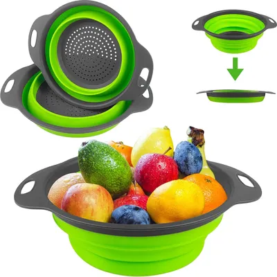 Produktbild von Faltbarer Silikon-Pastasieb - Platzsparend - Set von 2 - Grün