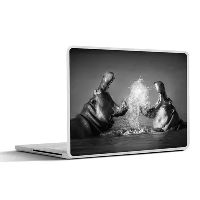 Produktbild von MuchoWow® Laptop Aufkleber Sticker Cover Tiere - Nilpferd - Wasser - Schwarz - Weiß 25x18 cm - Laptop-Deko