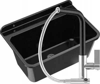 Produktbild von Granitan | Spüle groß mit Wasserhahn- 61 x 41 cm - Schwarz - Chemikalienbeständig - Ideal für Werkstatt und Garage