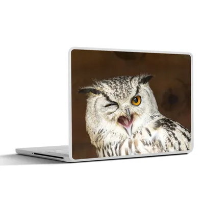 Produktbild von MuchoWow® Laptop Aufkleber Sticker Cover Diese braune Eule zwinkert der Kamera zu 40x30 cm - Laptop Dekoration - Selbstklebend