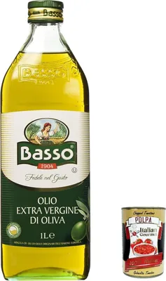 Produktbild von 3x Basso olio extra vergine di oliva, 100% Italienisches natives Olivenöl extra -kaltgepresst, 1lt + Italian Gourmet polpa 400g