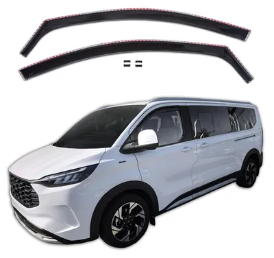 Produktbild von J&J AUTOMOTIVE | GP Windabweiser Für Ford Tourneo Custom 2 ab 2023 2tlg, GP Regenabweiser, Schwarz, Getönt, Aerodynamisch, Einfache Montage, Befeistigung mit Clips