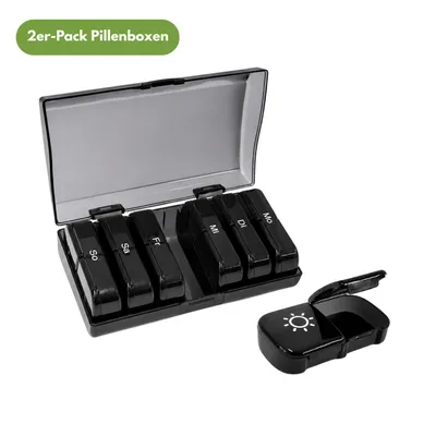 Produktbild von Frohbach 7 Tage Tablettenbox - Seniorenfreundliche Medikamentenbox 1 Woche, BPA Frei, für unterwegs, 2 XL-Fächer pro Tag, Schwarz, 2 Stück
