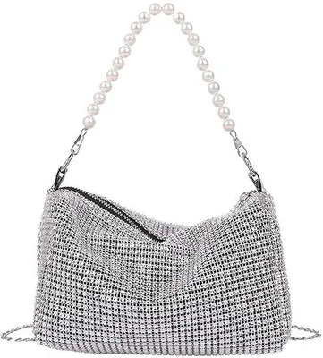 Productafbeelding van Ibenzoa® Clutch tasje, zilver – elegante glinsterende clutch met afneembare ketting, te dragen als schoudertas voor gala's, bruiloften en feestelijke gelegenheden