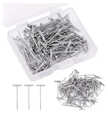 Image de set de 100 aiguilles en T de 27mm pour perruque - Aiguilles de rembourrage en forme de T - Boîte de rangement incluse