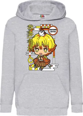 Produktbild von Kinder Kapuzenpullover Demon Anime Slayer Kimetsu No Yaiba Chibi Zenitsu Agatsuma, 12-13 Jahr - 152 / Grau