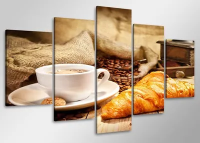 Obrázok produktu pre Obraz na plátne Káva a Croissant 5-dielny 100x50 cm