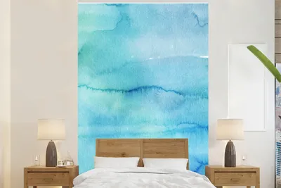 Produktbild von MuchoWow® Fototapete für Wohnzimmer oder Schlafzimmer Wandtapete Vinyl Motivtapete Aquarell - Blau - Abstrakt - 180x280 cm - Wallpaper