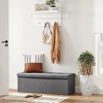 Produktbild von Famanu Aufbewahrungstruhe mit Deckel - Faltbares Sitzmöbel, gepolstert, platzsparend, 110 x 38 x 38 cm