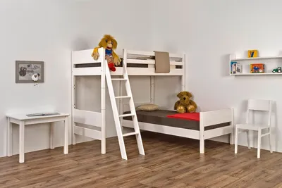 Produktbild von Eck-Stockbett Castello 90 x 200 cm Buche Natur lackiert mit Leiter
