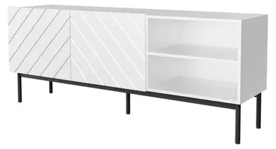 Image de Armoire ABETO RTV sur cadre en acier noir 150x42x60 cm blanc/blanc brillant