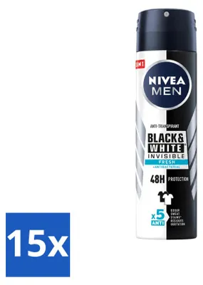 Produktbild von 15 x NIVEA MEN Deodorant Spray Black & White Invisible Fresh 150 ml - Vorteilspackung - 15 Stücke