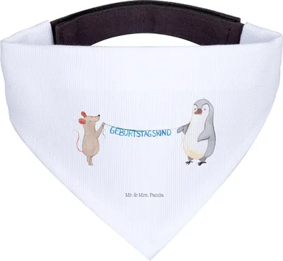 Produktbild von Mr. & Mrs. Panda Bandana Maus Pinguin Geburtstag - Weiß - Geschenk, Dreieckstuch, Happy Birthday, Geburtstage, Halstuch Für Hunde, Hundehalstuch, Schal, Feier