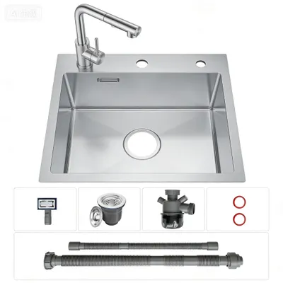 Produktbild von CECIPA Spülen  50cm × 45cm Spülbecken Einbauspüle aus Edelstahl +Ausziehbare Küchenarmatur aus Edelstahl
