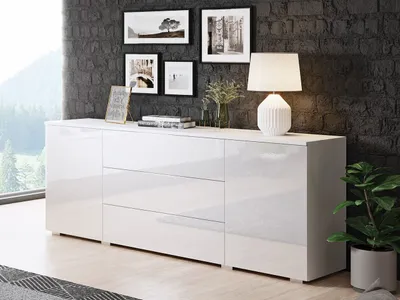 Obrázok produktu pre Moderná kombinovaná komoda MERISA 150 - lesklá biela / biela