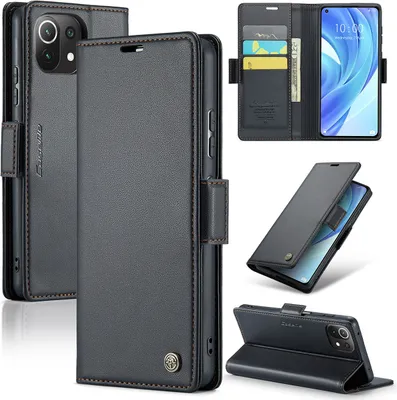 Immagine prodotto di Xiaomi 11 Lite Case, RFID Blocking Card, Advanced Flip Custodia in pelle con funzione Stand per Xiaomi 11 Lite 5G NE / Mi 11 Lite nero