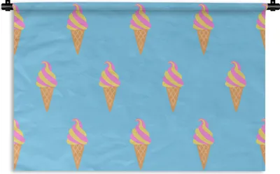 Produktbild von MuchoWow® Wandteppich Wandbehang Eiscreme - Muster - Blau 150x100 cm Tapisserie Dekoration Wandtuch - Waschbar - Tapisserien - Wand-Decke