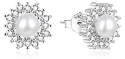 Produktbild von Silver pearl earrings with zircons AGUP1323PL