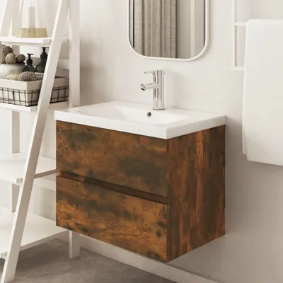 Immagine prodotto di Set di mobili da bagno - Mobile sotto lavabo - Contenitore per il bagno - Aspetto legno di quercia affumicato - 60x385x45 cm - Quercia