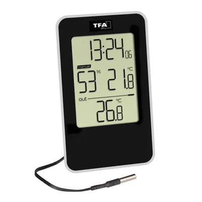 Produktbild von Digitales Thermo-Hygrometer mit Kabelfühler, schwarz, 30.5048.01, TFA Dostmann