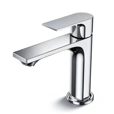 Immagine prodotto di Rubinetto da bagno, miscelatore monocomando per lavabo con aeratore integrato, miscelatore monocomando per bagno, rubinetto cromato con altezza del beccuccio di 116 mm