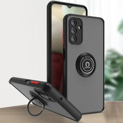Produktbild von Samsung A13 5G Hülle, Ring Halter Ständer Matte Transluzent TPU Rahmen Stoßfest Schutzhülle für Samsung Galaxy A13 5G Dunkelgrau