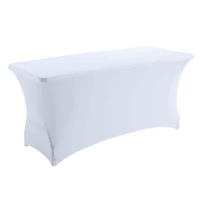 Immagine prodotto di Tavolo buffet pieghevole per ricevimenti da 180 cm con tovaglia bianca - Oviala