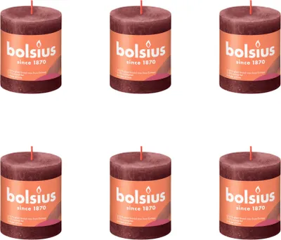 Image de Bolsius - Bougie rustique - 80/68 - 1 par paquet - Rouge velours - Pack avantage - 6 pièces